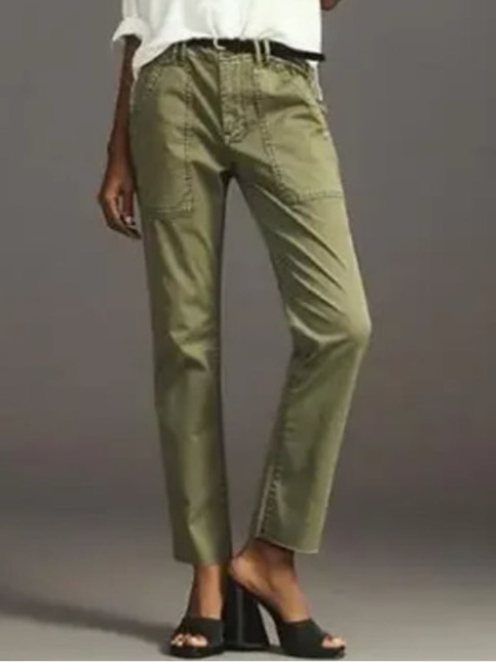 Pilcro Anthropologie Olive Utility Pants Straight Leg Raw Hem Size 25 EUC